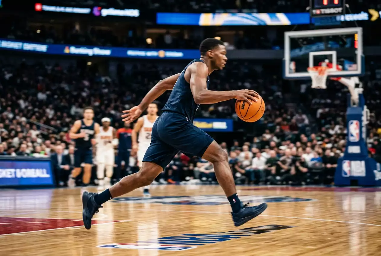 NBA player driving to the basket during a fast break, capturing the speed and individual performance that define player prop and live betting markets